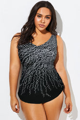 V-Neck Dotted Sarong Front One Piece Swimsuit