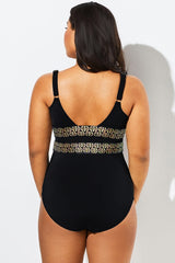 Black Foil Printed Cut Out One Piece Swimsuit