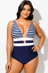 Navy Striped Cut Out One Piece Swimsuit