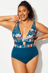 Floral Print Cut Out One Piece Swimsuit