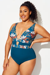 Floral Print Cut Out One Piece Swimsuit