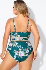 Floral Print Plunge V-neck One Piece Swimsuit