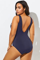Blue and White Stripe Mesh One Piece Swimsuit