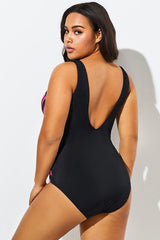Black & Pink V-Neck Streak Casual One Piece Swimsuit