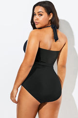 Black V-Neck Wrap Halter One Piece Swimsuit