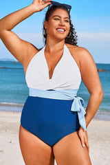 Colorblock Halter Wrap Design One Piece Swimsuit