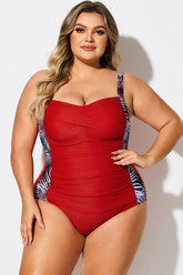 V-Neck Leaf Print Tummy Control One Piece Swimsuit