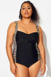 Leopard Print Twist Front Push Up One Piece Swimsuit