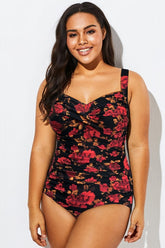 Floral Print Twist Front Push Up One Piece Swimsuit