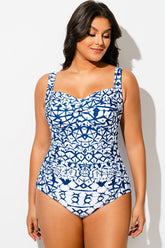 Geometric Sweetheart Neck Twist Front One Piece Swimsuit