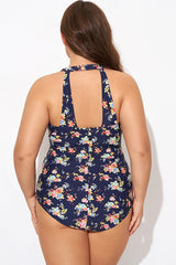 Vintage Flower Print Women One Piece Swimsuit