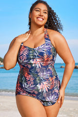 Tropical Print Sarong Front One Piece Swimsuit