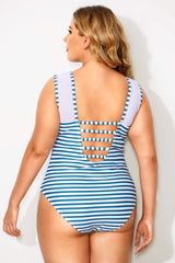 Blue & White Stripes Mesh One Piece Swimsuit