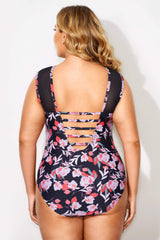 Floral Print Ladder Back One Piece Swimsuit
