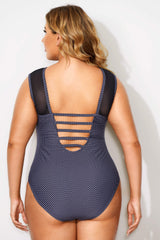 Black Mesh Sweetheart Neckline One Piece Swimsuit