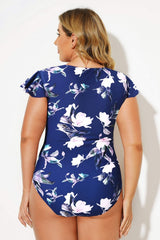 Printed Vintage Frill Sleeve One Piece Swimsuits