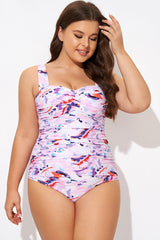 Pink Sweetheart Neckline Tie Dye One Piece Swimsuit