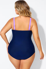 Plus Size Purple Color Block One Piece Swimsuit
