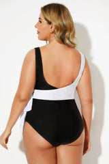 Black & White V-neck Tie Wrap One Piece Swimsuit