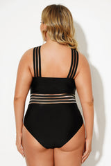 Black Crossover Lady Vintage One Piece Swimsuit