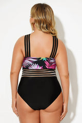 High Stretch Crisscross Neck Mesh One Piece Swimsuit