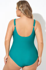 Green Shape Cross-over Shirred One Piece Swimsuit