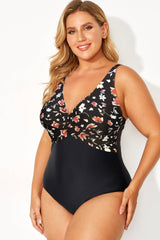 Floral Print Twist Front V-Neck One Piece Swimsuit