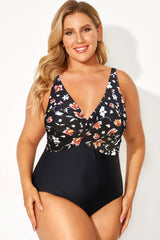 Floral Print Twist Front V-Neck One Piece Swimsuit
