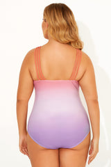 Ombre Color Keyhole Halter Top One Piece Swimsuits