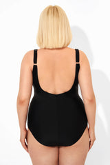 Black & White V-Neck Criss Cross One Piece Swimsuits