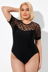 Fashionable Black Mesh Round Neck One Piece Swimsuit