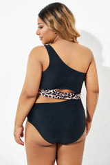 Sexy Leopard Print Tie Cut Out One Piece Swimsuit