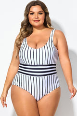 Black & White Stripe Women One Piece Swimsuit