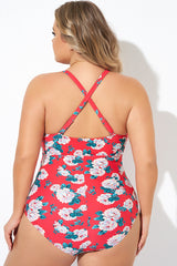 Coral Floral Wireless Ruffle One Piece Swimsuit