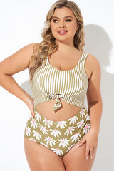 Cactus Stripe Daisy Knotted One Piece Swimsuit