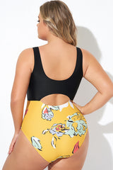 Floral Print Cutout Low Waist One Piece Swimsuit