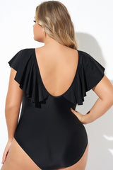 Black Sexy Cut Out Sleeves One Piece Swimsuit