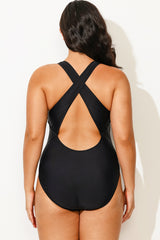 Black High Neck High Legline One Piece Swimsuit