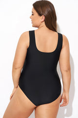 Black Mesh Rounded Back Neckline One Piece Swimsuit