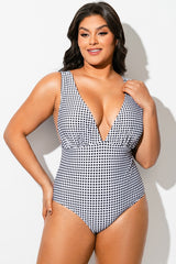 Gingham V-neck Low-cut Leg One Piece Swimsuit