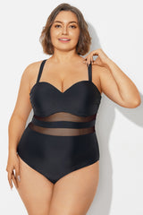 Plus Size Mesh Stitching Sling One Piece Swimsuit