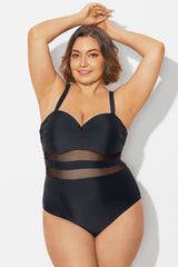 Plus Size Mesh Stitching Sling One Piece Swimsuit
