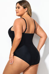 Black Round Neck Adjustable Straps One Piece Swimsuit
