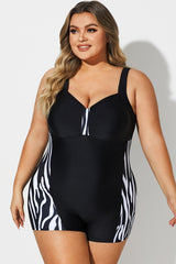 Black & White V-Neck Shorty Sports One Piece Swimsuit