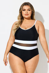 Plus Size Black & White Mesh One Piece Swimsuit