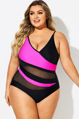 Plus Size V-Neck Colorblock One Piece Swimsuit
