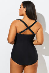 Plus Size Retro Black V-Neck One Piece Swimsuit