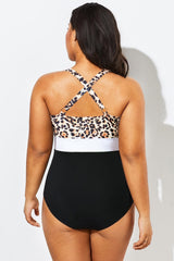 Leopard Print Twist Front Skinny One Piece Swimsuit