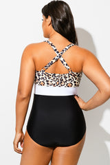 Leopard Print Twist Front Skinny One Piece Swimsuit