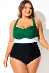 Contrast Twist Front Skinny One Piece Swimsuit